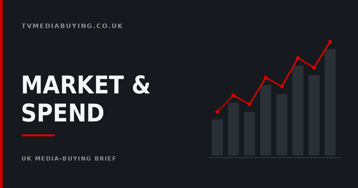 Abstract bar chart with a rising red trend line in dark greys, used as the header image for UK ad market, audience and spend stories.