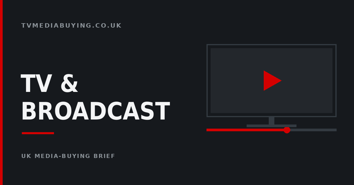 Abstract graphic of a 16:9 television screen with a red play symbol and playback bar in dark greys, used as the header image for UK TV and broadcast advertising stories.